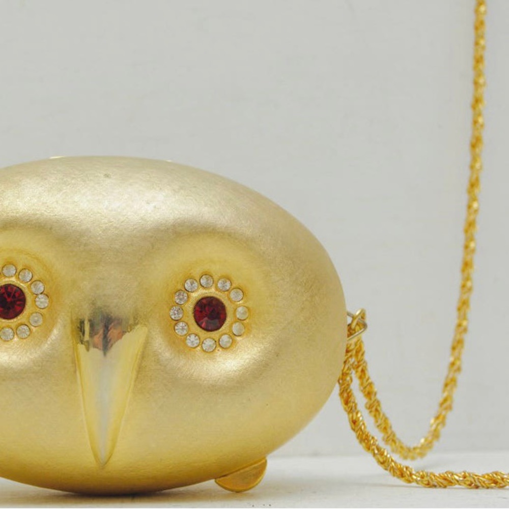 VINTAGE BRASS/GOLD OWL FACE CLUTCH/PURSE RARE MADE IN ITALY ONE OF A KIND - Picture 2 of 5